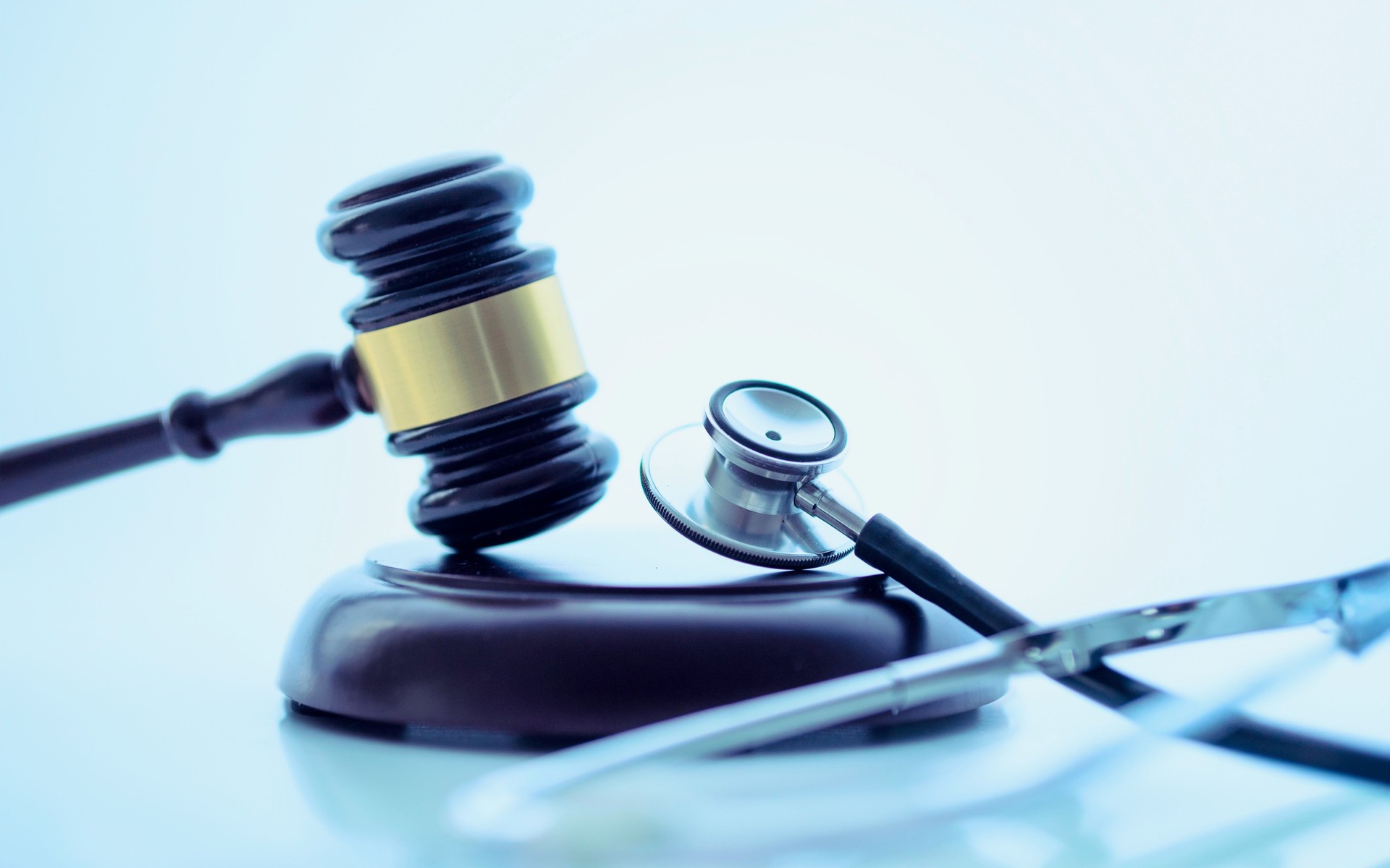 Judge gavel and stethoscope. Medical jurisprudence. Medical malpractice, lawyer